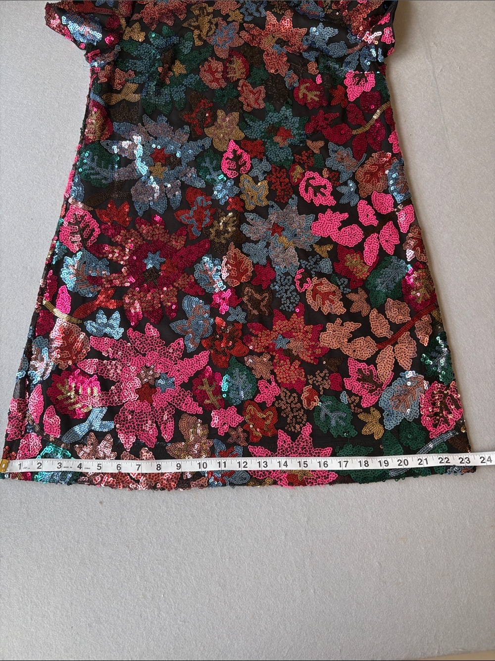 London Times Black Sequin Floral Mini Cocktail Dress with Multicolor Sequins 8 - Picture 8 of 8